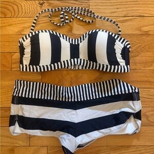 Athleta Black and White Striped Bikini